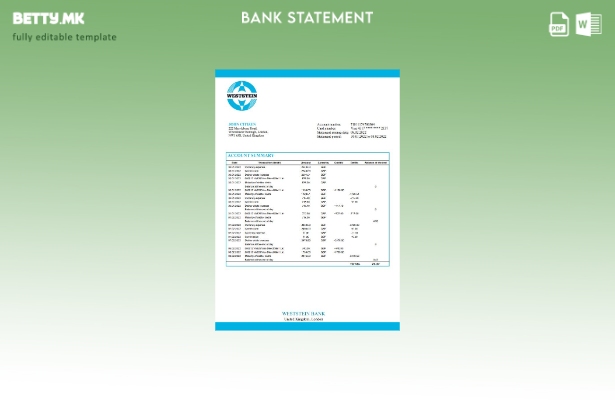 модерен стил Обединетото Кралство Вестштајн шаблон за извод од банка